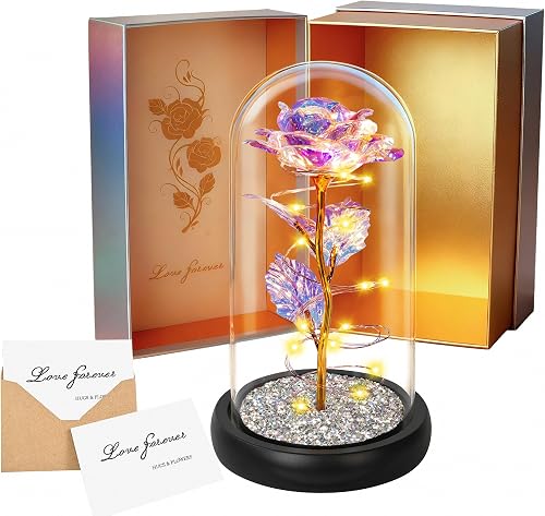 Light Up Rose in Glass Dome, Christmas Rose Gifts for Women Mom Wife