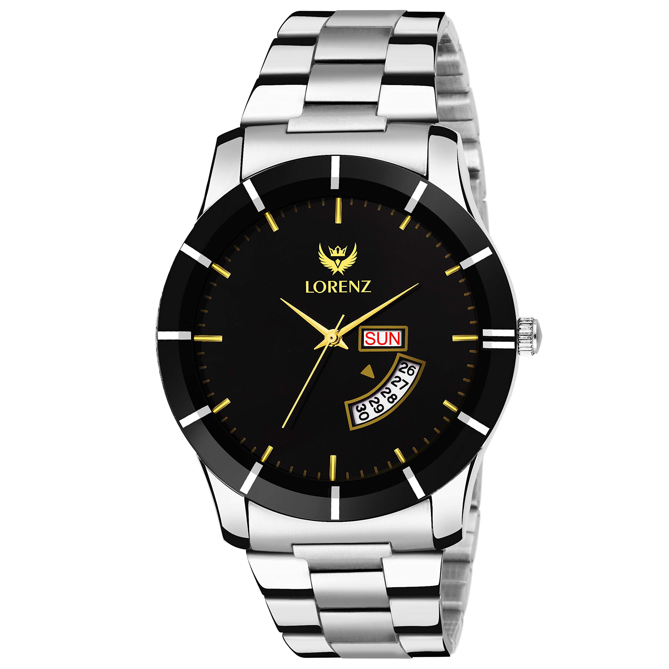 LORENZ Day & Date Stainless Steel Black Dial Mens Analog Watch- MK-1091A (B07GTHJJW8) Amazon Price History, Amazon Price Tracker