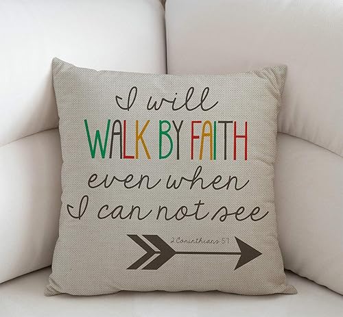 Miniatura 2 de Swono Funda de almohada decorativa con versículos de la Biblia, citas cristianas 1 Corintios 57, de algodón, lino, sofá, 18 x 18 pulgadas