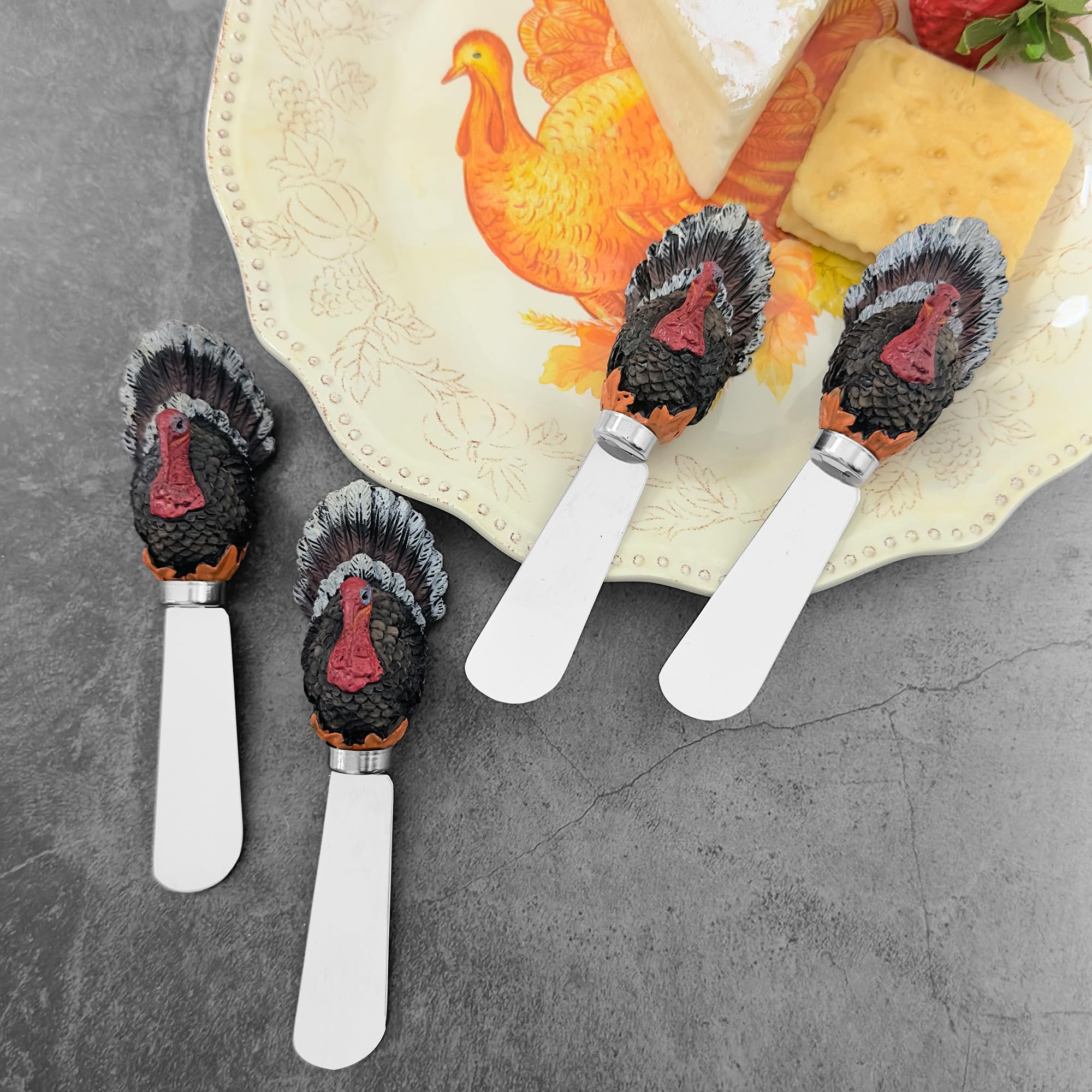 Mr. Spreader Lot de 4 couteaux à fromage en résine peinte à la main avec lame en acier inoxydable pour amateur de fromage, Thanksgiving et utilisation quotidienne