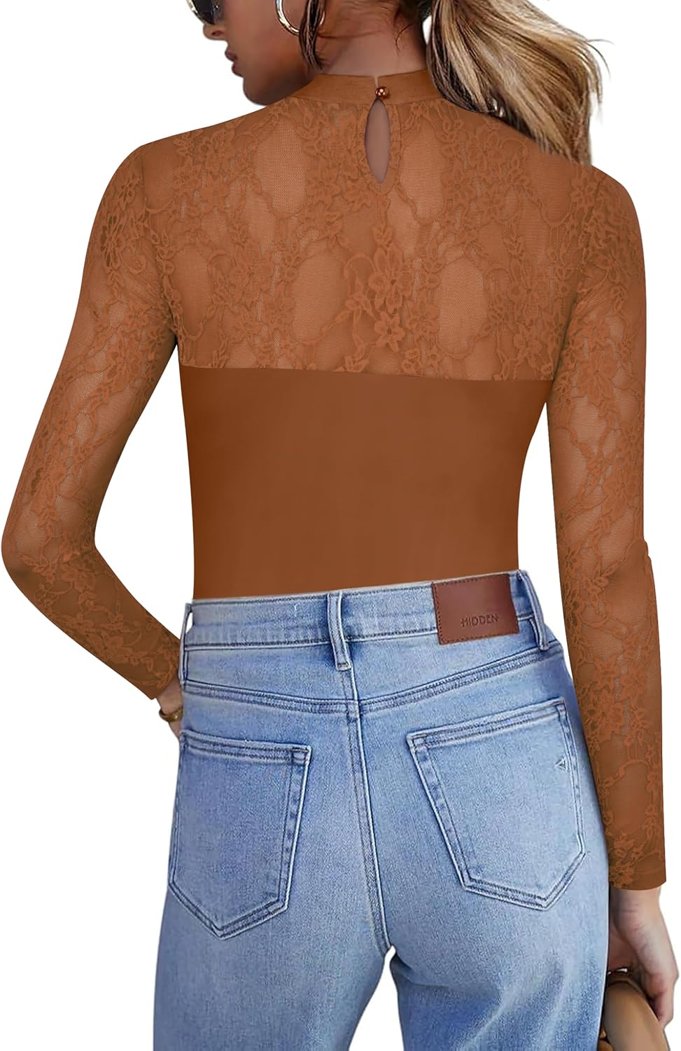 Zeagoo Long Sleeve Shirts for Women's Lace Tops Mesh Sheer Crew Neck Shirts Sexy Spring Going Out Blouse - Image 5