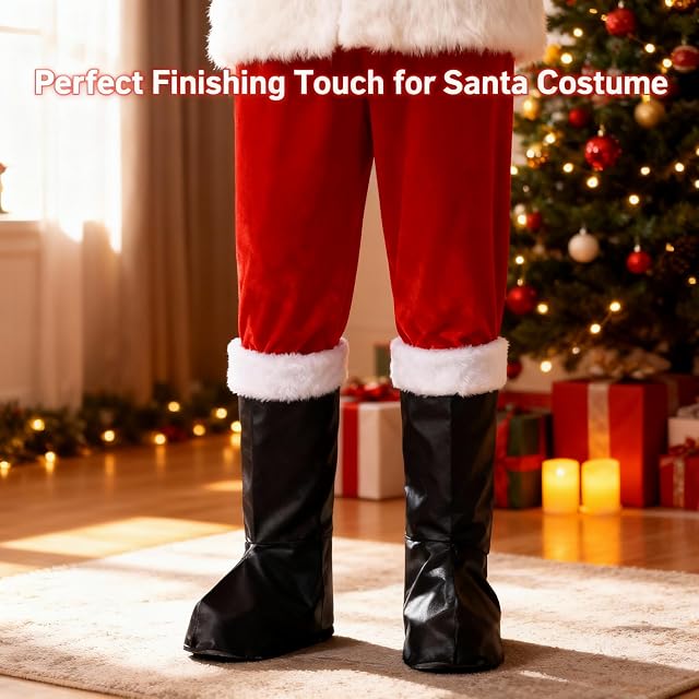 Foto 2 de 6 de SHATCHI Botas de Navidad para fiesta de disfraces, accesorios de disfraz de Papá Noel, fundas de zapatos