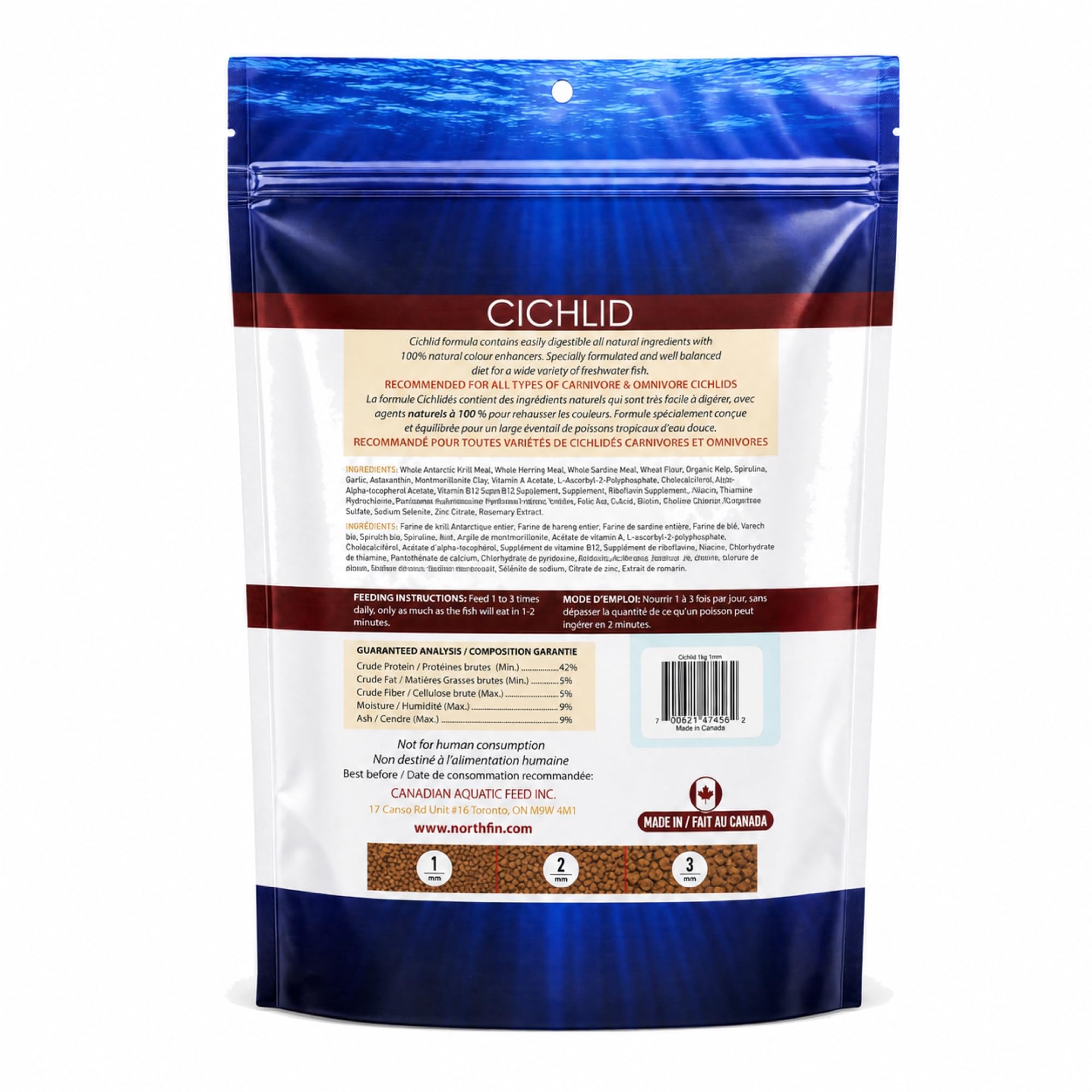 Northfin Alimentos Cichlid fórmula 1 mm Pellets 1 kg Paquete