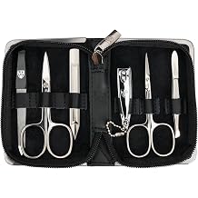 3 Swords Germany - brand quality 6 piece manicure pedicure kit set for professional finger & toe nail care with leather case - Made in Germany - black genuine leather