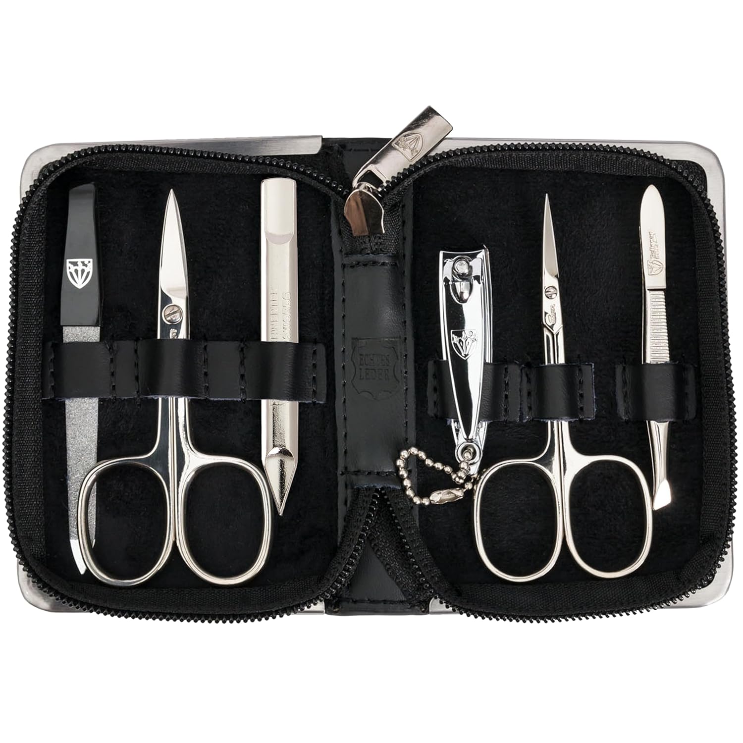 3 Swords Germany - brand quality 6 piece manicure pedicure kit set for professional finger & toe nail care with leather case - Made in Germany - black genuine leather