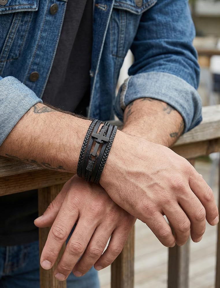 Amazon.com: Mrcaois Cross Leather Bracelet for Men: Clothing