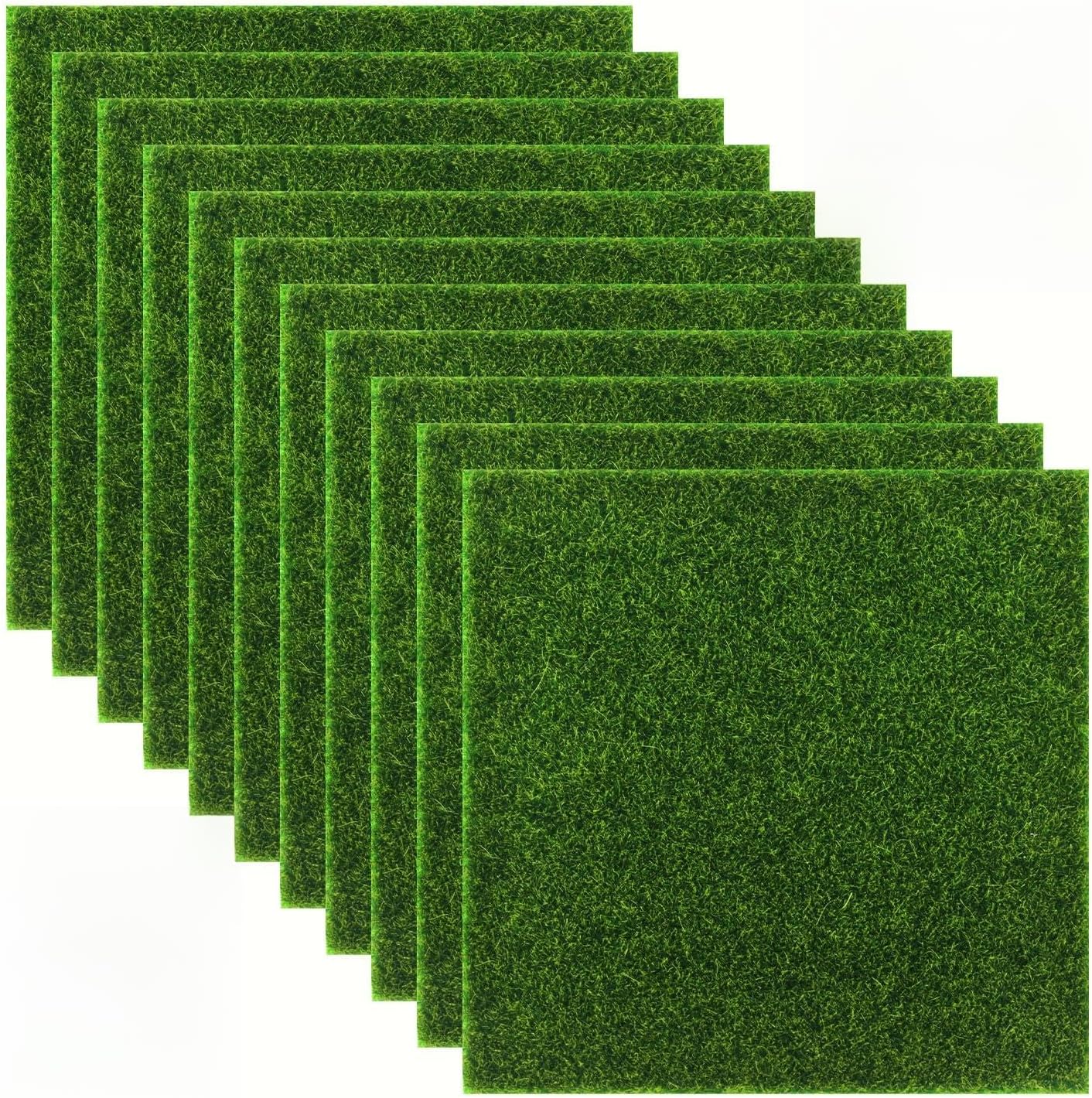 10 Pcs 15cm x 15cm Miniature Artificial Grass Mat, Green Static Turf Lawn for Dollhouse Fairy Garden & Toy Farm Decoration