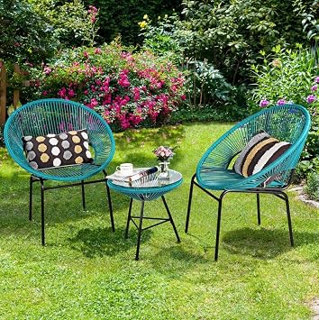 Acapulco Chair, All-Weather Wicker Indoor/Outdoor Round Lounge Chair Set of 2 by Modern Century Outdoor [CM-0109] (2 Piece, Turquoise)