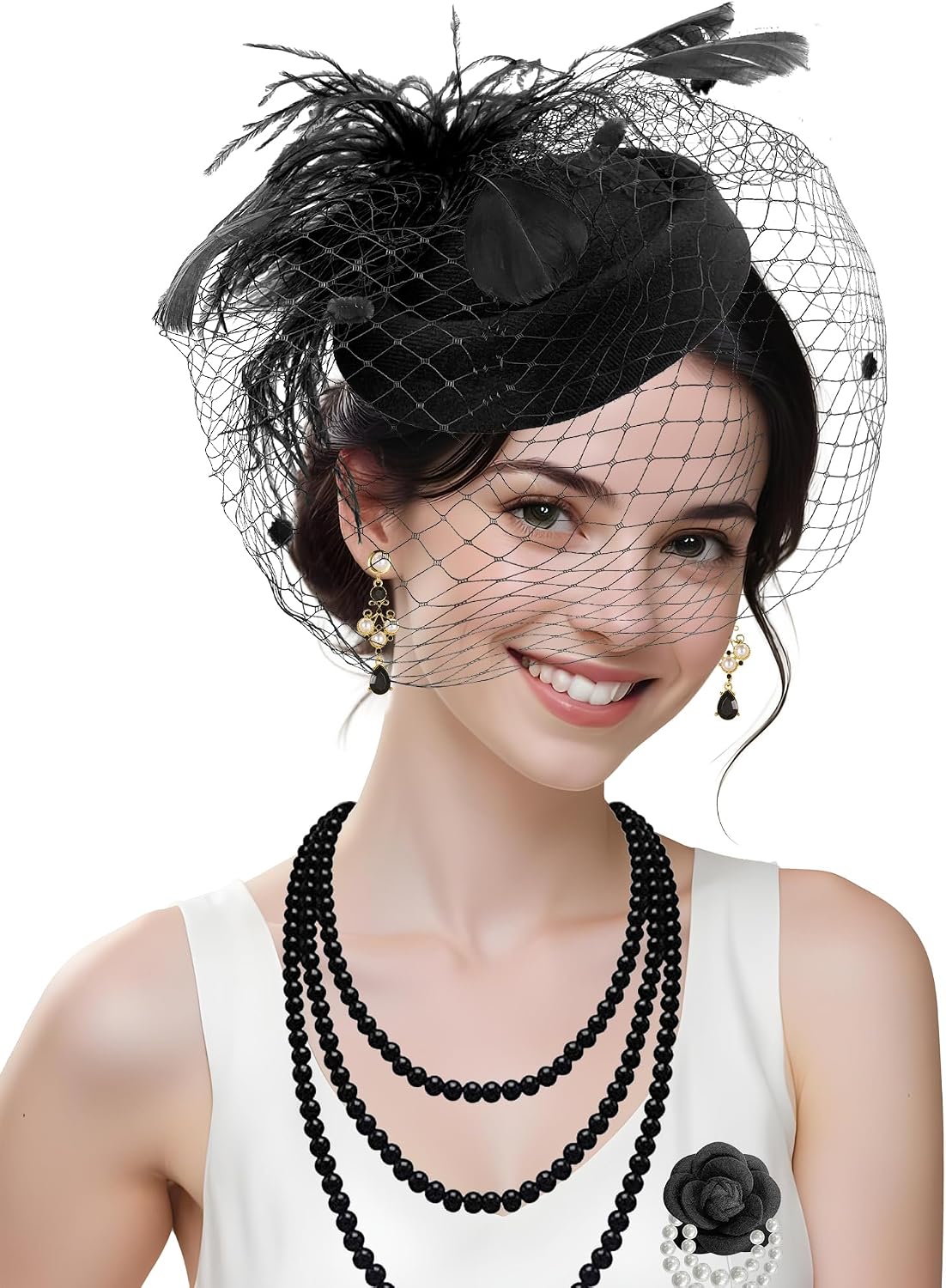 Fascinators Hat for Women Tea Party Hat Headband Flower Mesh Ribbons Feathers Clip Tea Party Headwear