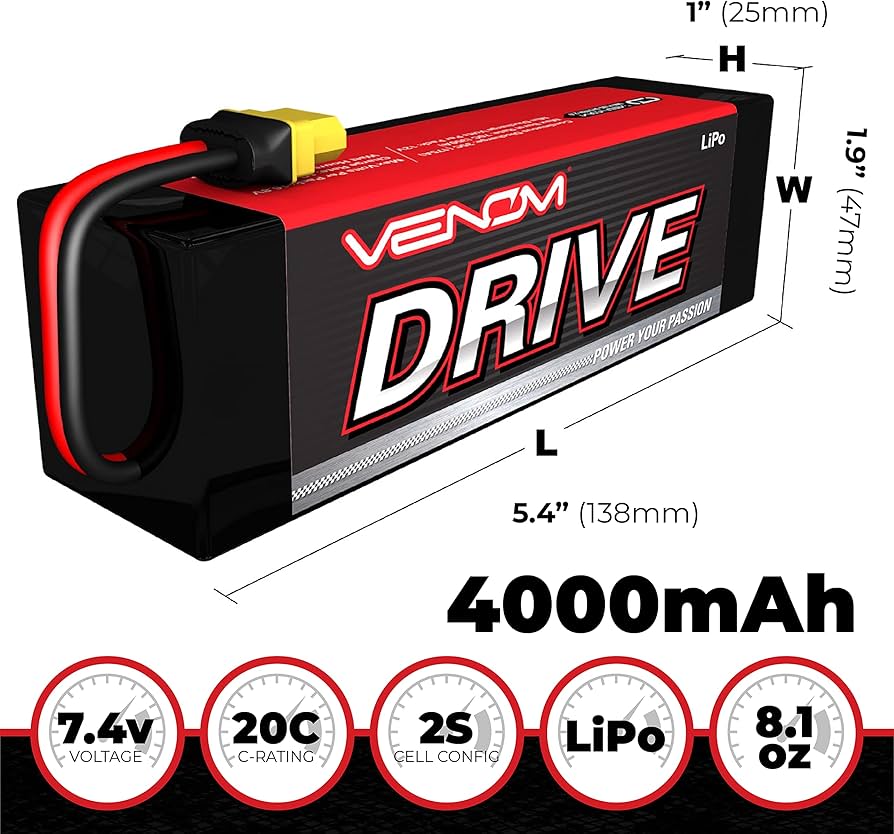 Amazon.com: Venom Drive Series 20C 2S 4000mAh 7.4V LiPo Battery