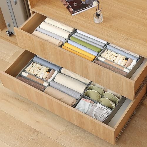 Miniatura 6 de Qozary Organizador de cajones ajustables para camisetas, paquete de 4 organizadores de ropa de armario, organizadores de cajones plegables para