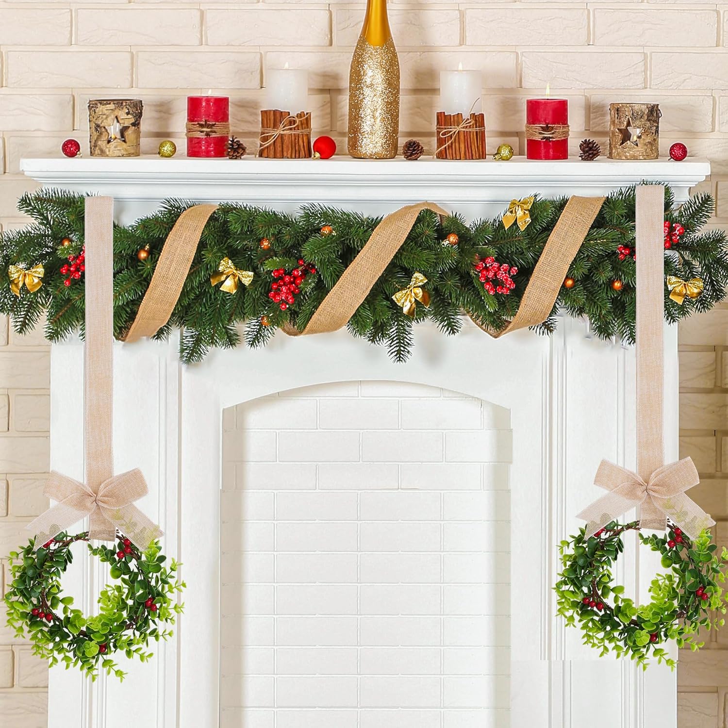 2Pcs Mini Christmas Wreaths for Cabinets Small Green Hanging Wreath Ornament for Winter Holiday Home Outdoor Indoor Window Tree Crafts Decorations