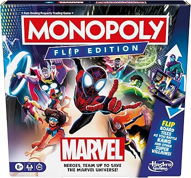 Monopoly Flip Edition Marvel Board Game | Ages 8 and Up | 2 to 4 Players | Family Board Games for Kids, Teens, and Adults