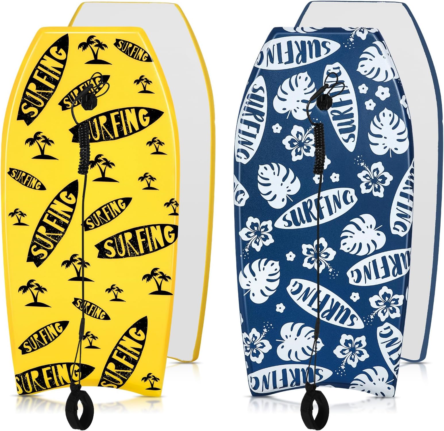 Blueweenly 2 Pcs Body Boards for Beach, Lightweight PE Bodyboard Surfboards with EPS Core, Wrist Leash, XPE Deck and HDPE Slick Bottom for Kids Teens Adults Pool Surfing