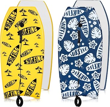 Blueweenly 2 Pcs Body Boards for Beach, Lightweight PE Bodyboard Surfboards with EPS Core, Wrist Leash, XPE Deck and HDPE Slick Bottom for Kids Teens Adults Pool Surfing