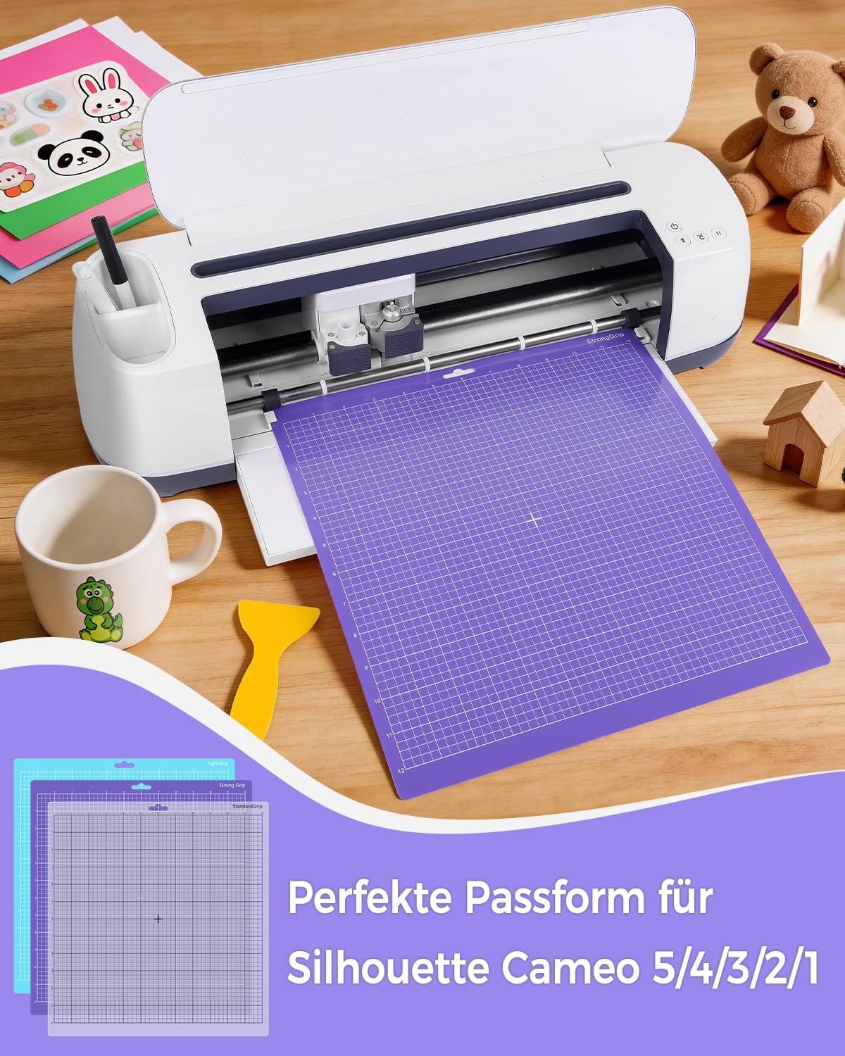 Tapis de coupe vinyle pour Silhouette Cameo 5/4/3/2/1 (12 x 12 po, Lot de 6, Standard, Léger, Fort) – Accessoire pour plotter. Carré, Grille, Auto-adhésif, Tapis de coupe antidérapant.