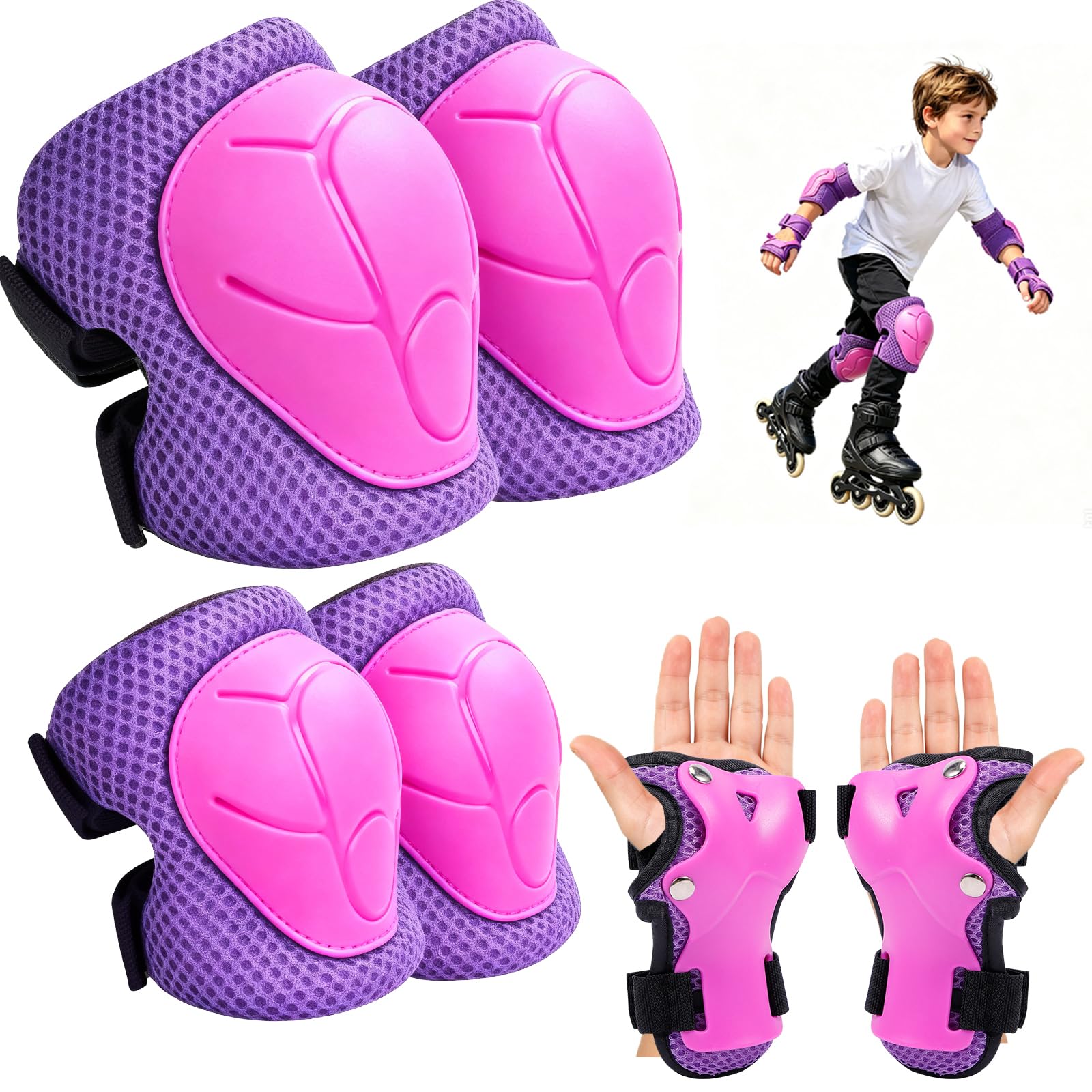 Protecciones Patines Niño 6 en 1, Set Rodilleras Coderas y Muñequeras Ajustables, Equipo de Protección Infantil para Patines en Línea Monopatín Bicicleta Ciclismo Skate Protector