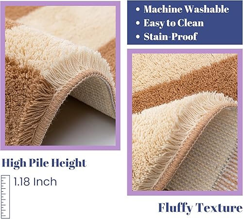 Miniatura 6 de Alfombra a cuadros de 35 pulgadas, copetuda hecha a mano, esponjosa, moderna, estética, decoración del hogar, perfecta para sala de estar,