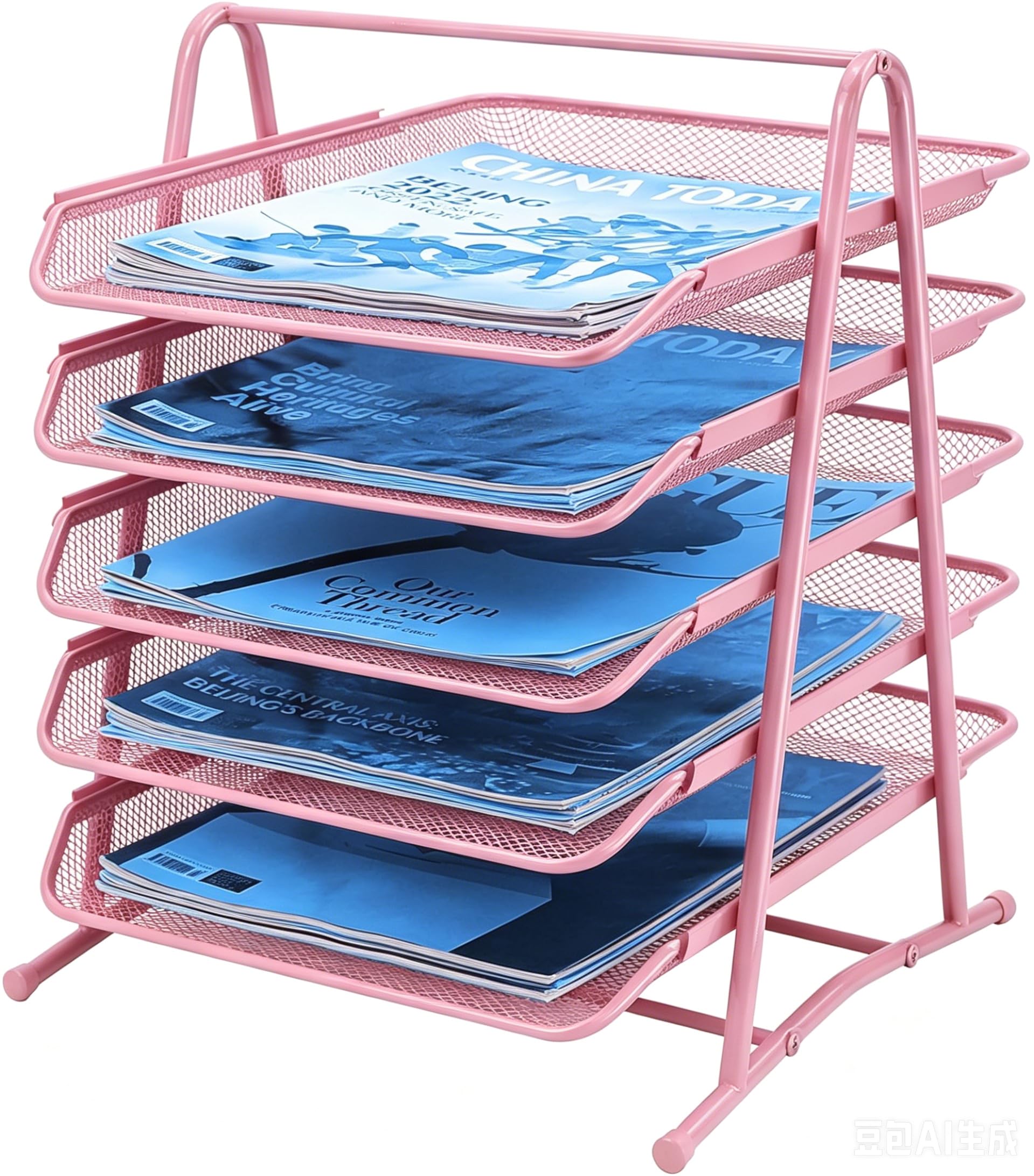 Sliding Paper Tray, Wire Mesh Letter Tray Organiser for Desk Tidy, Metal Mesh Magazine File Desk Organiser, Mesh Office Files Desk Storage, Office Tray a4 Filing Trays for Office Home,Pink