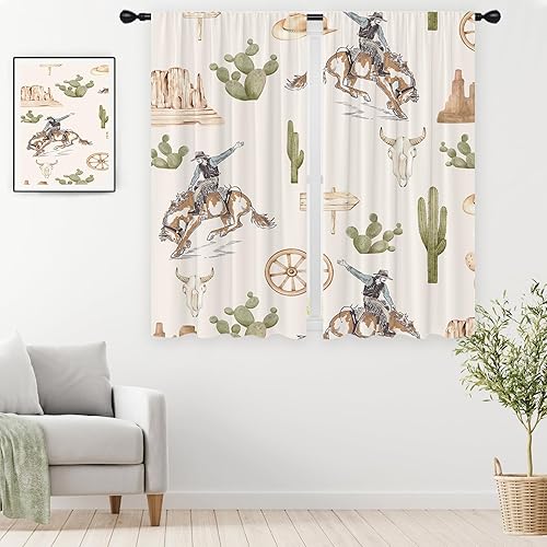 EGLGCC Cortinas occidentales de cocina de 27.5 pulgadas de ancho x 45 pulgadas de largo, pequeñas, mini vaquero, equitación, cactus, desierto,