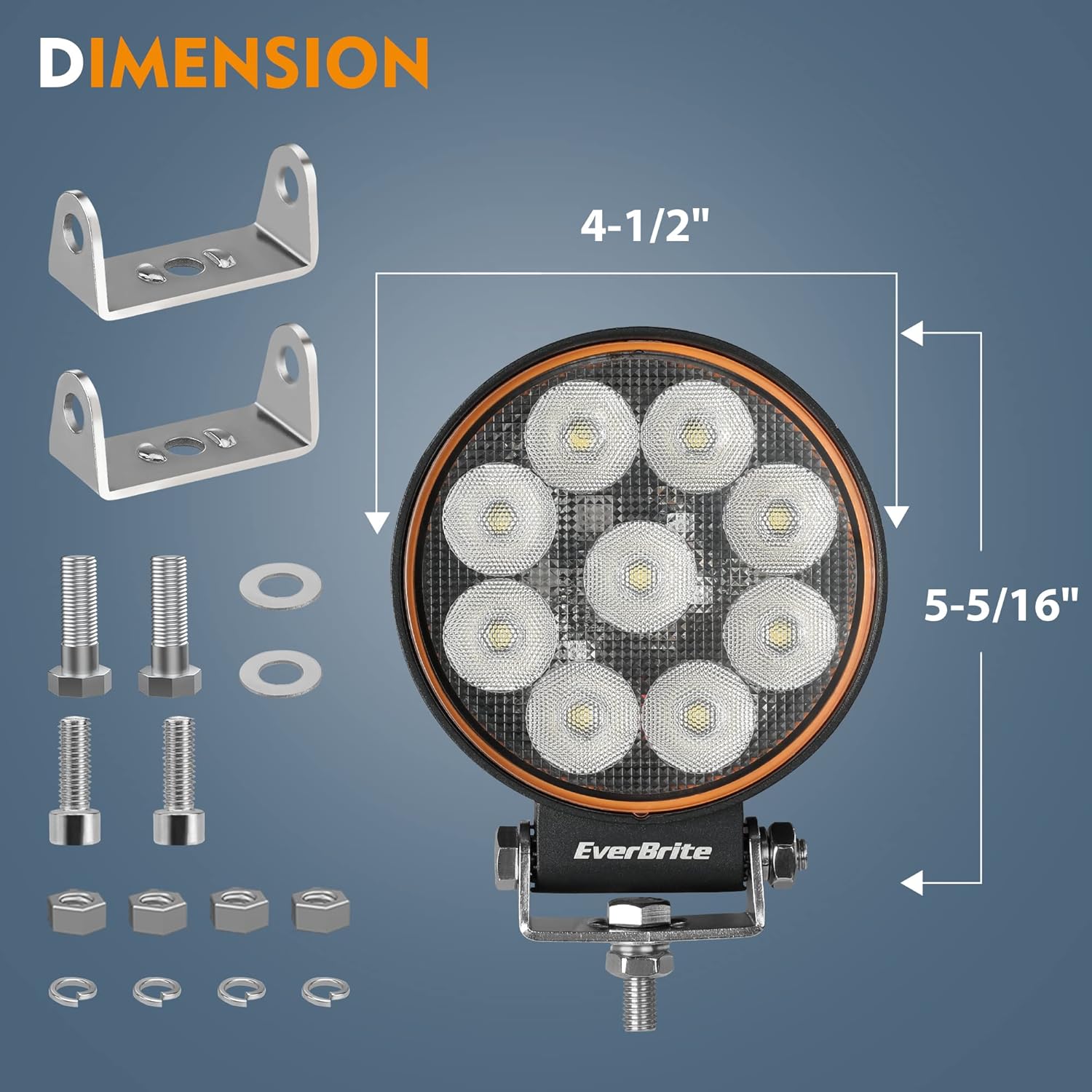 EverBrite 2-Pack Led Pods, 4-1/2Inch 30W Round Flood Lights, Off-Road Led Fog Lights Work Lights, IP67 Waterproof, Car Light for ATV UTV SUV Truck Jeep