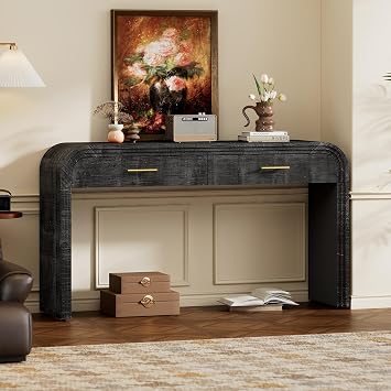 Console Table, Wood Couch Table with Drawers, Farmhouse Entryway Table for Entrance, Hallway, Living Room Antique Black