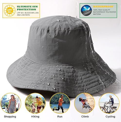 Miniatura 10 de Sombrero de lluvia impermeable para hombres y mujeres, ala ancha, protección solar, plegable, sombrero Boonie para exteriores, playa, safari, pesca