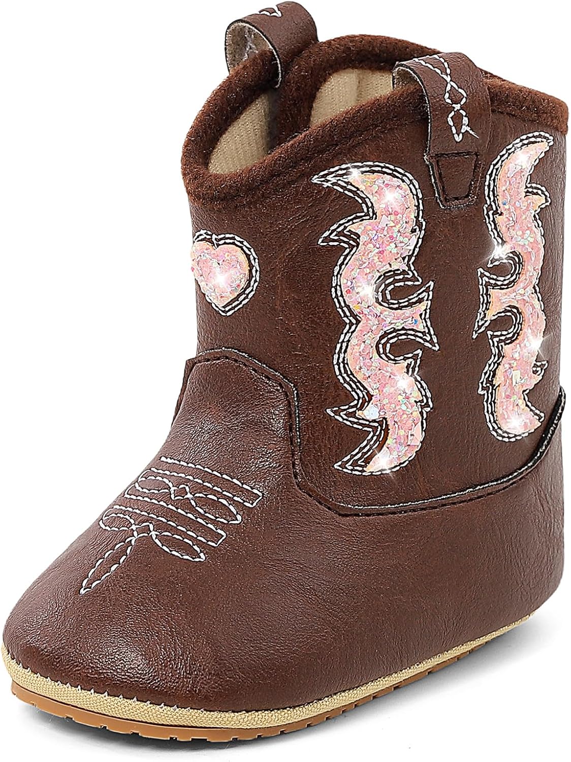 MK MATT KEELY Leather Western Boots Cowboy Bootie Soft Sole Non-Slip Crib Shoes for Baby Infant Toddler Girls Boys Newborn