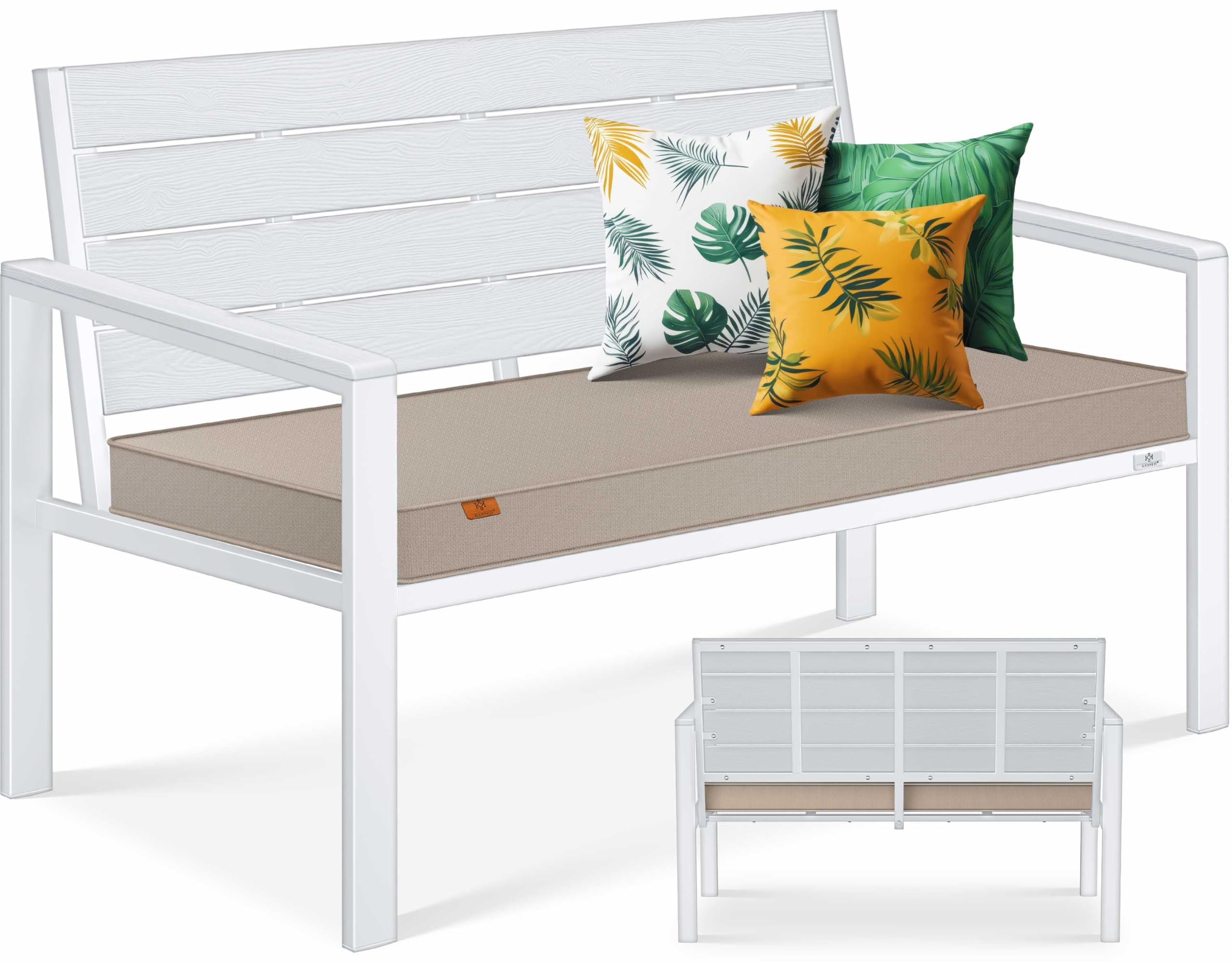 KESSER® Gartenbank mit Kissen – Sitzbank Wetterfest 2-Sitzer Parkbank in Holzoptik Balkonbank für Garten Terrasse Balkon bis 300 kg belastbar UV-beständig inkl. abnehmbarem & waschbarem Polsterbezug