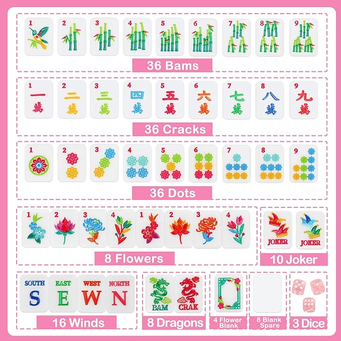 Juego de Mesa American Mahjong 166 piezas con bolsa rosa miniatura 4