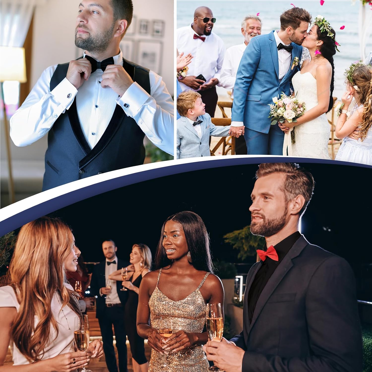 Gollnwe Tuxedo Shirts for Men Wing Collar French Cuff with Cufflinks and Bow Tie - Image 2