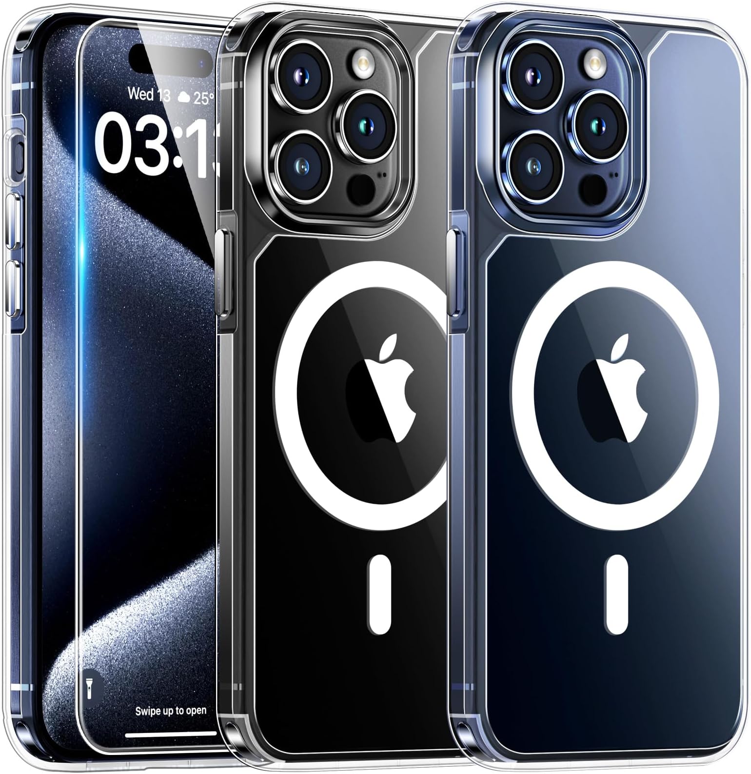 TAURI 3 in 1 for iPhone 15 Pro Case Clear, [Yellowing Resistant] with 2X Screen Protector, [Military-Grade Protection] Slim Shockproof Phone Case for iPhone 15 Pro 6.1 inch