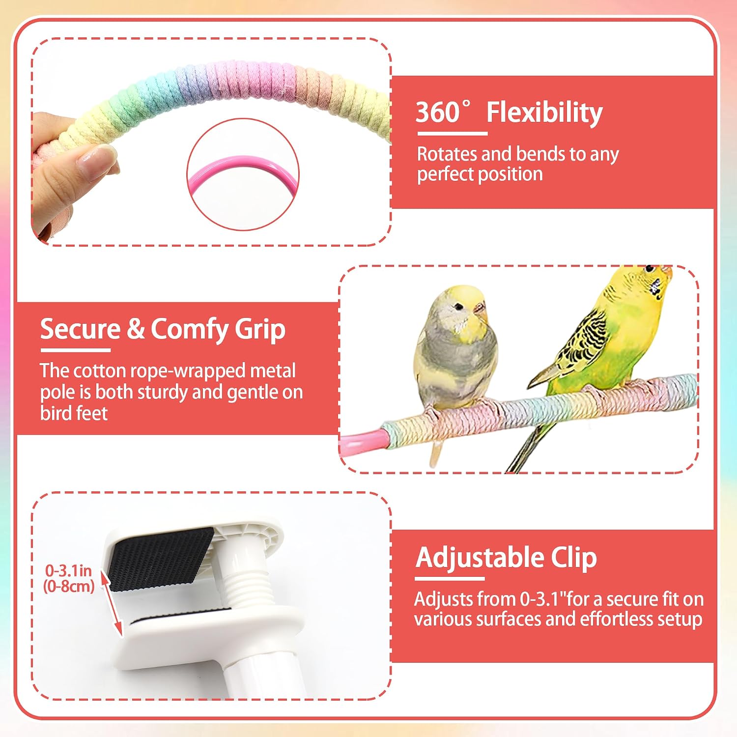 Bird Rope Perch, Bendable Parakeet Perches Parrot Playground for Training image 2