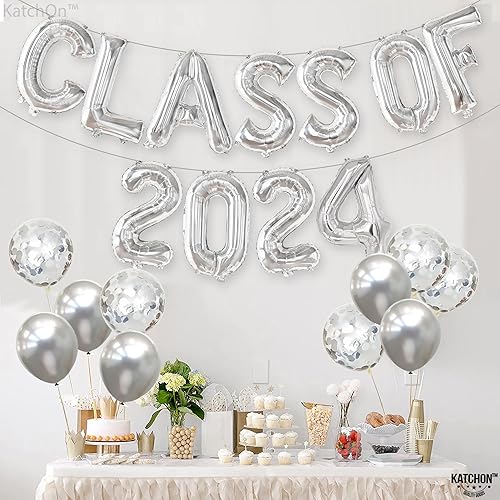 Miniatura 5 de KatchOn, Globos plateados para la clase de 2024, 16 pulgadas, globos de graduación plateados para decoraciones de graduación plateadas, clase de