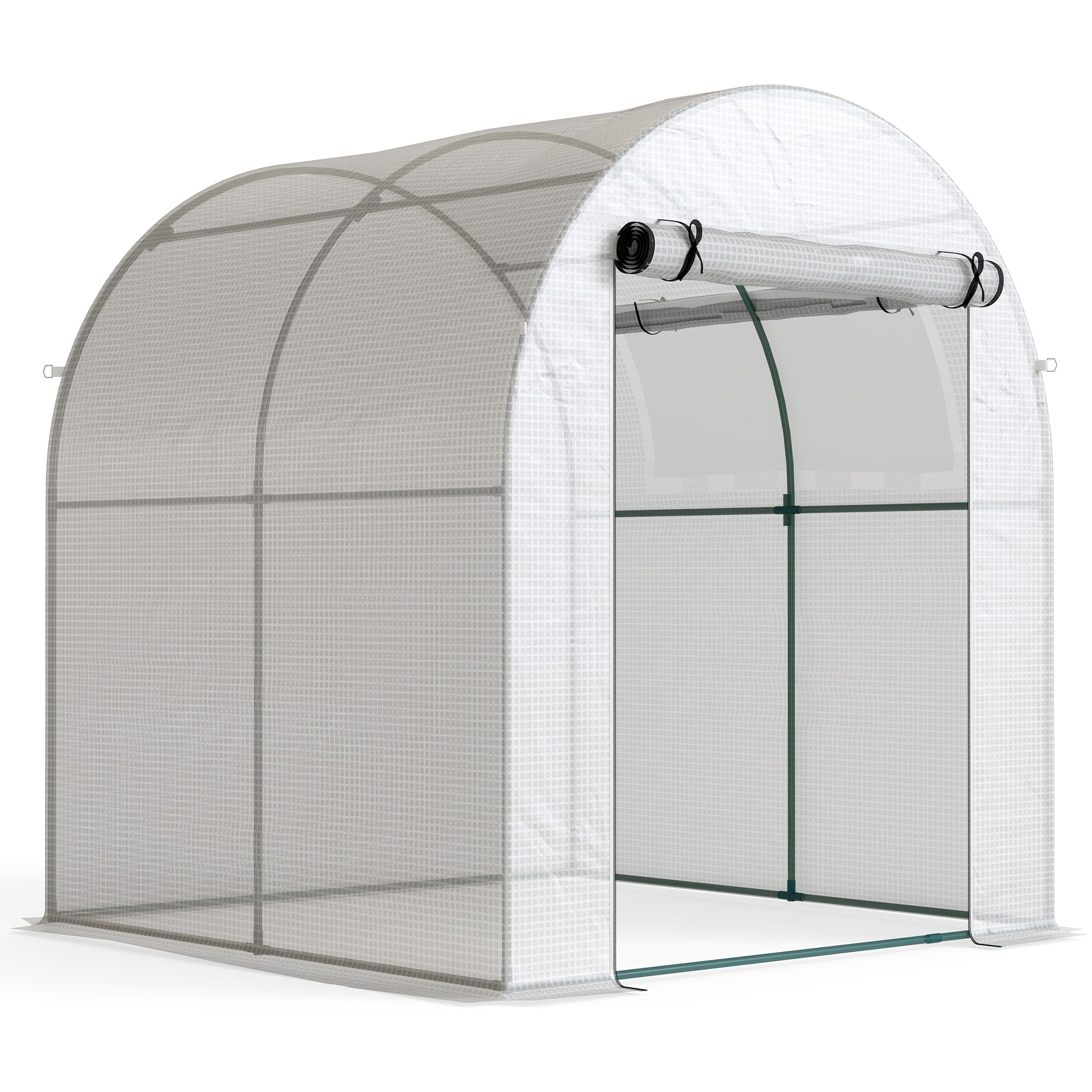 Outsunny Invernadero de Jardín 180x180x200 cm Invernadero de Túnel Pequeño con Puerta Enrollable y Ventana de Malla para Cultivar Plantas Flores Blanco