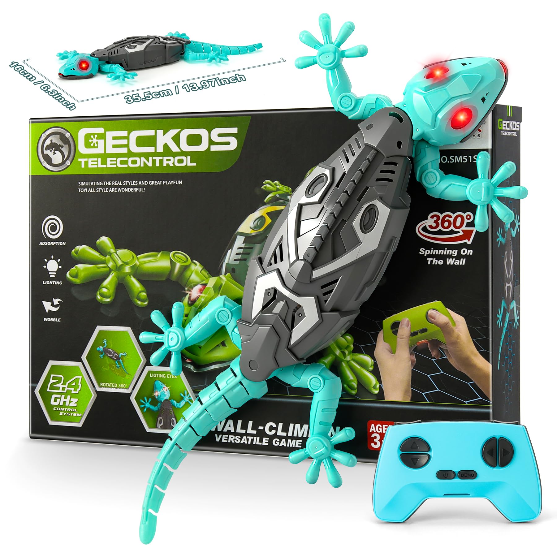 Wandkletterer Gecko, Ferngesteuerter Ladegecko, 360° drehbares ferngesteuertes Spielzeug, Geburtstagsgeschenk für Jungen und Mädchen, Spielzeug für Jungen ab 4 Jahren (blau)
