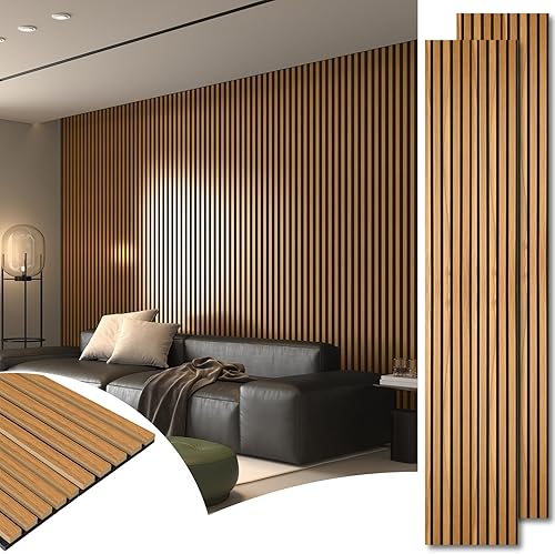 Art3d - Paquete de 4 paneles de listones de madera acústica para decoración de interiores, madera acanalada 3D, absorbe el sonido para pared, techo,