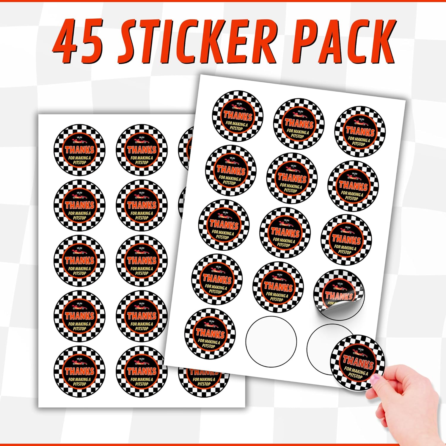 Race Car Birthday Party Stickers for Kids – 45pcs | 2 Inch Round Labels for Favors, Treat Bags, Games & Racing Themed Decorations