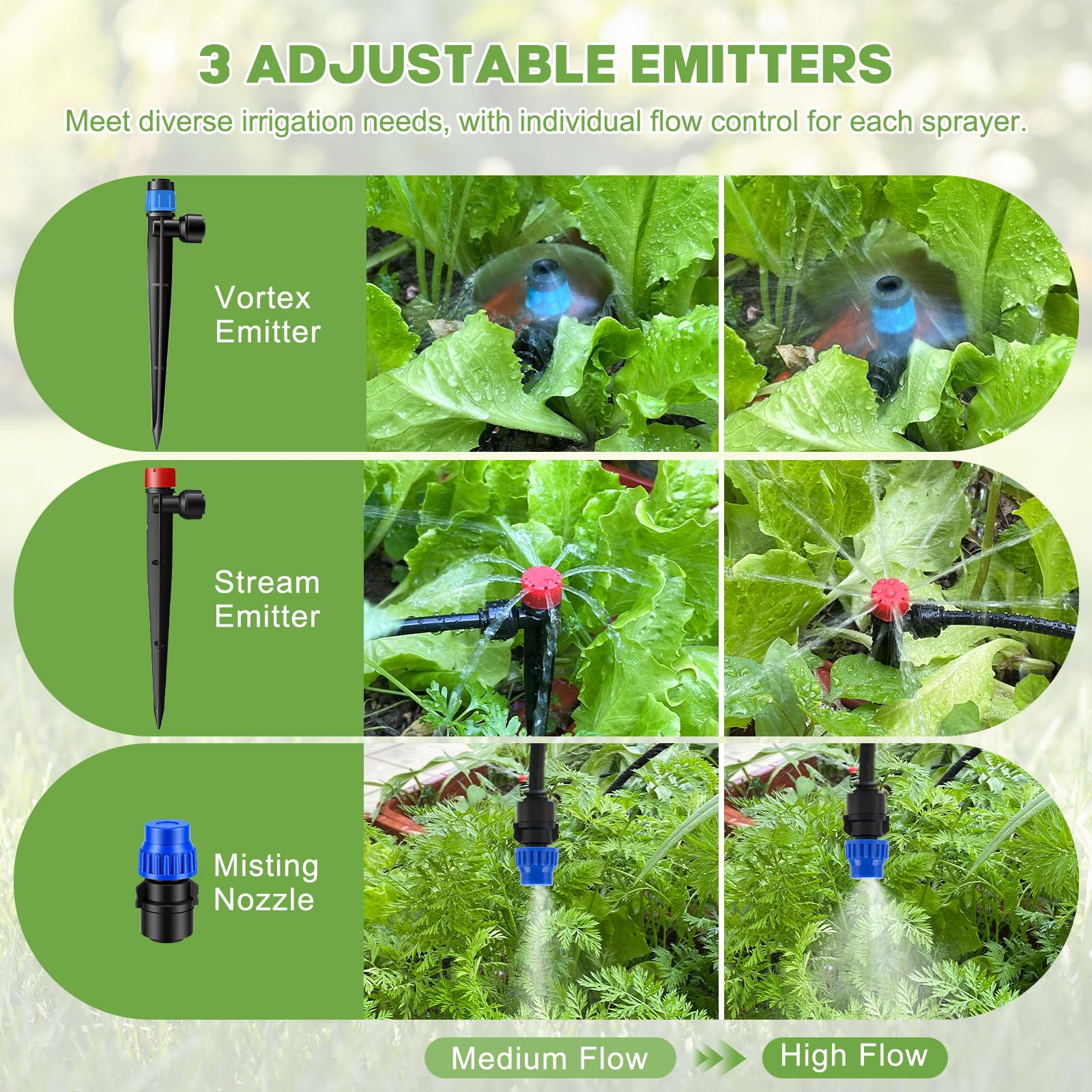 Sistema di irrigazione a goccia a innaffiamento rapido da 60 m, kit di irrigazione automatica da giardino con raccordi a bloccaggio rapido da 1/2" e 1/4", irrigatori regolabili per aiuole