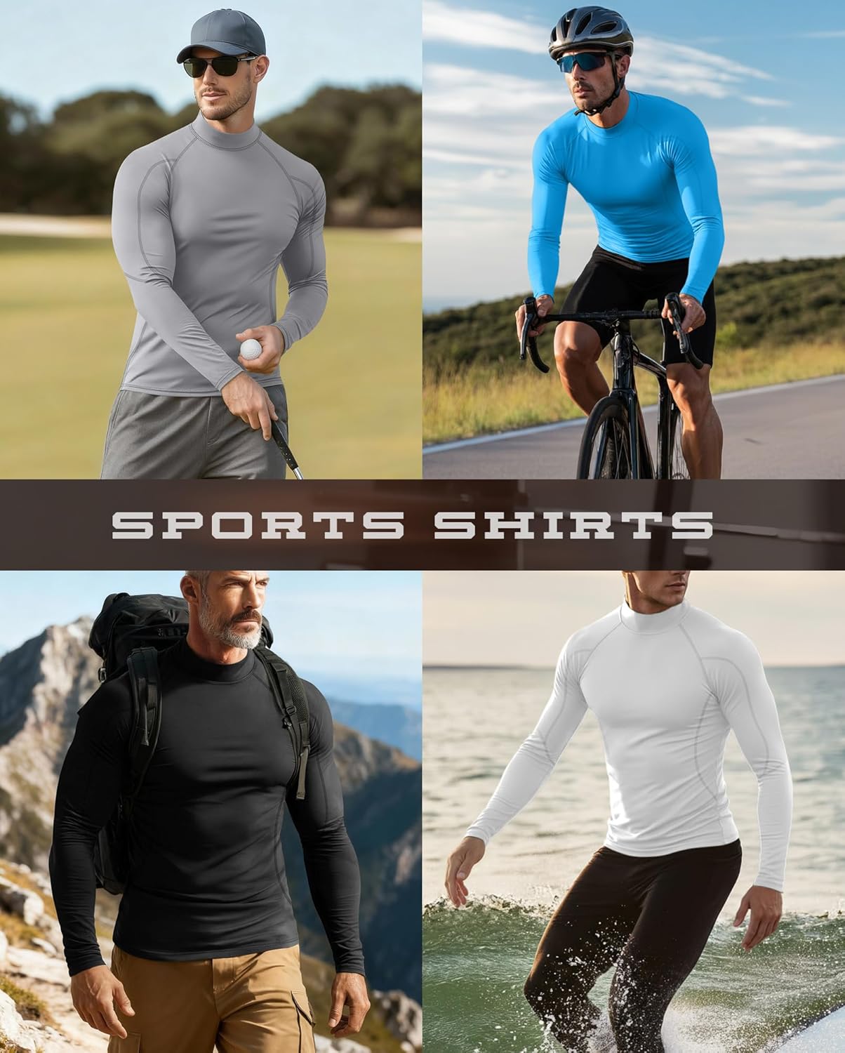4 Pack Men's Compression Shirts Mock Neck Long Sleeve Workout Turtleneck Raglan Athletic Slim Fit Base Layer Tops - Image 2