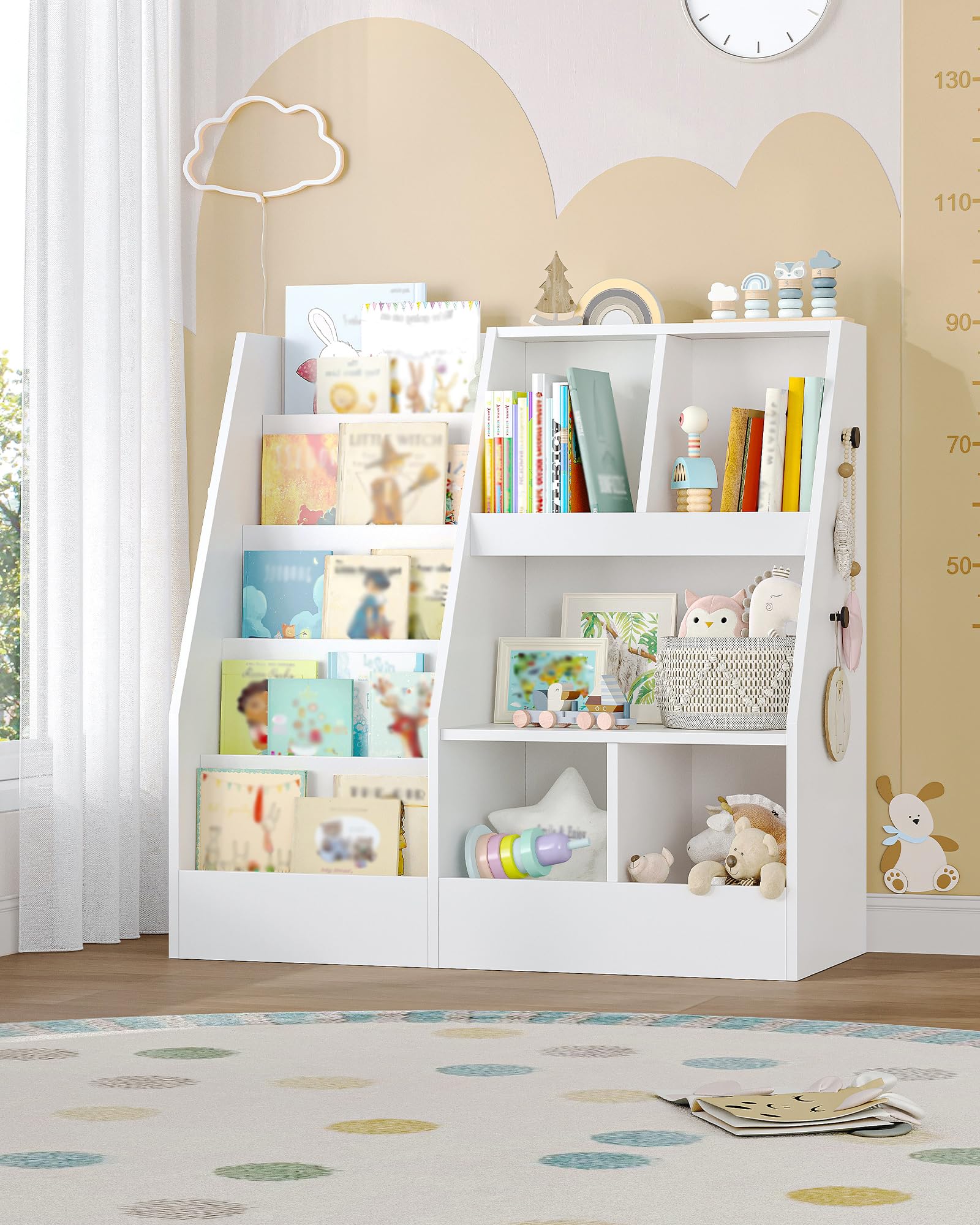 Hzuaneri Meuble Rangement Enfant, Bibliothèque Enfants, avec 5 étagère à Livres et 5 étagères Ouvertes, étagère Rangement Enfants, Chambre d'enfant, Salle de Jeu, Blanc, 40 x 90 x 90 cm, KB23003X
