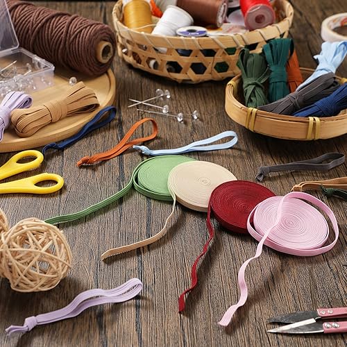 Miniatura 29 de WILLBOND 12 rollos de banda elástica colorida plegable, banda elástica resistente, banda plana de punto para costura, manualidades, puños de edredón