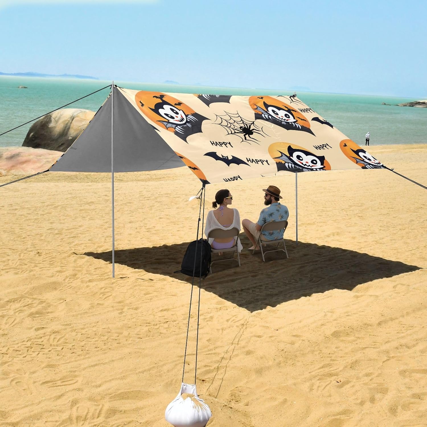 ALAZA Devil Spider Web Halloween Beach Tent Sun Shelter UPF50+ Protection Beach Shade Canopy w/ 4 Sandbags for Outdoor Camping, Fishing, Backyard Fun, Picnic, 10x9 ft