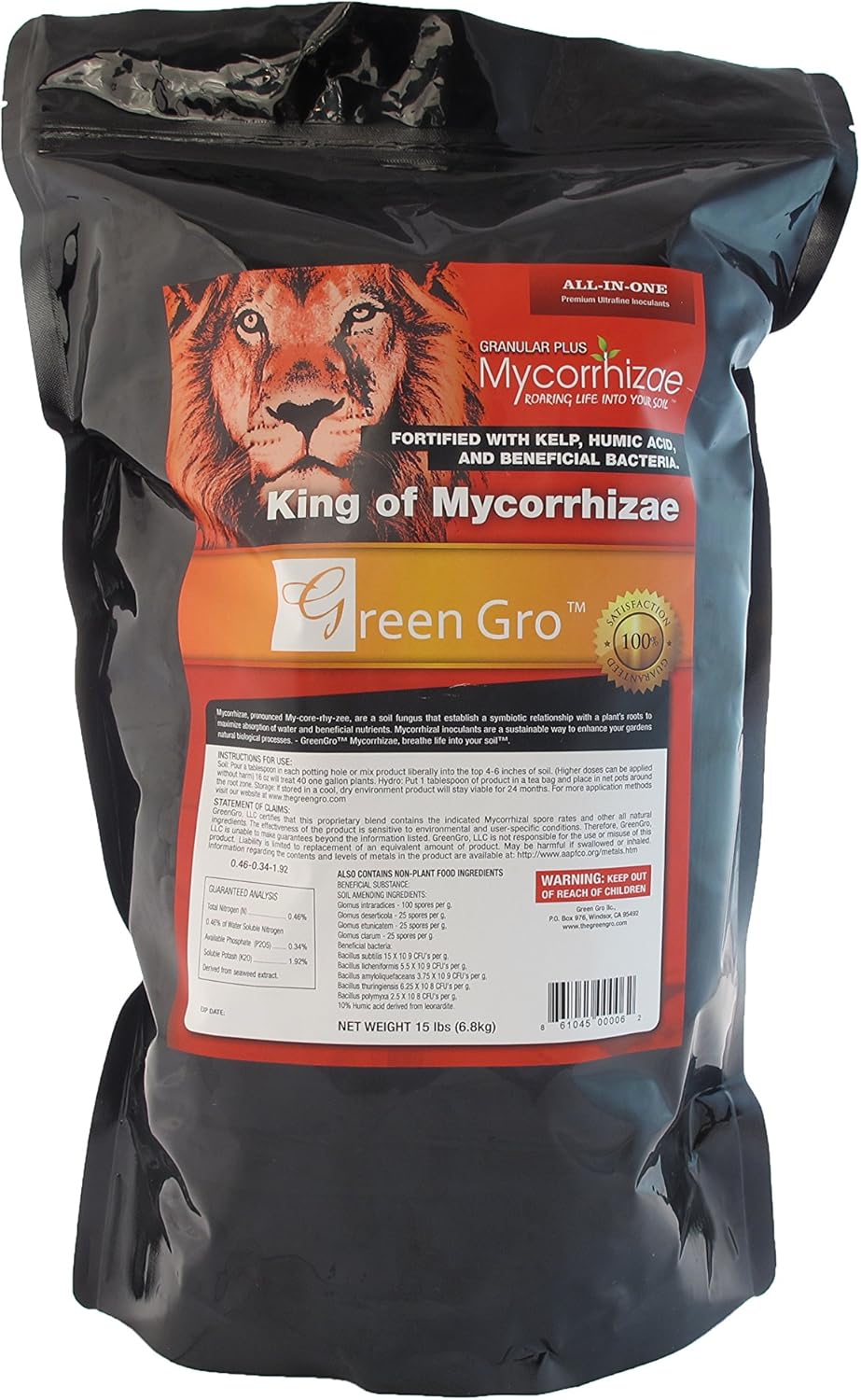 GreenGro Granular Plus Myco, All-In-One Fertilizer with Kelp and Humic Acid for Plants, Organic Root Stimulator Plant Food with Mycorrhizae for Indoor & Outdoor Gardens, 15 lb, Natural
