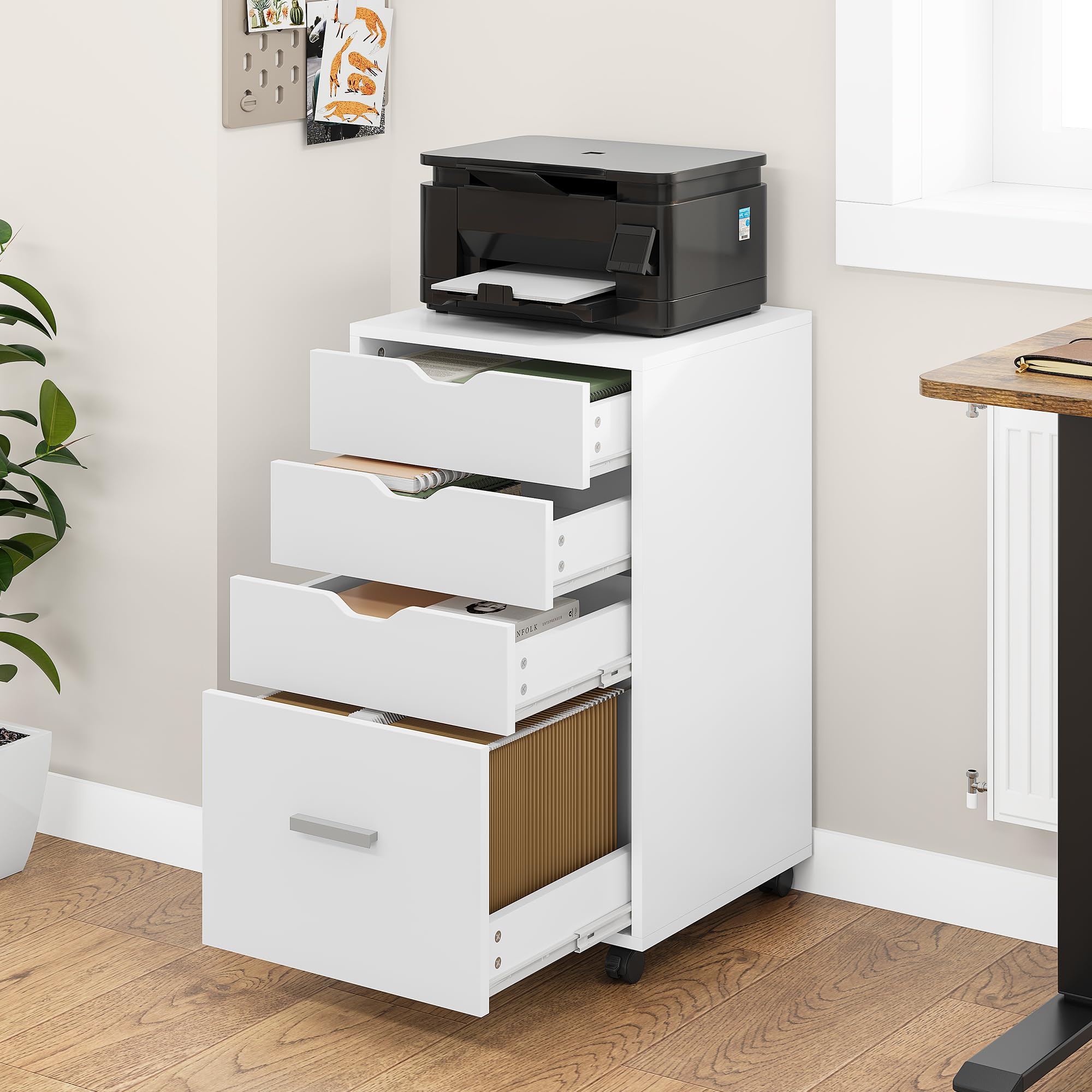 YITAHOME Mobile Filing Cabinet with Wheels, 4 Drawers, White
