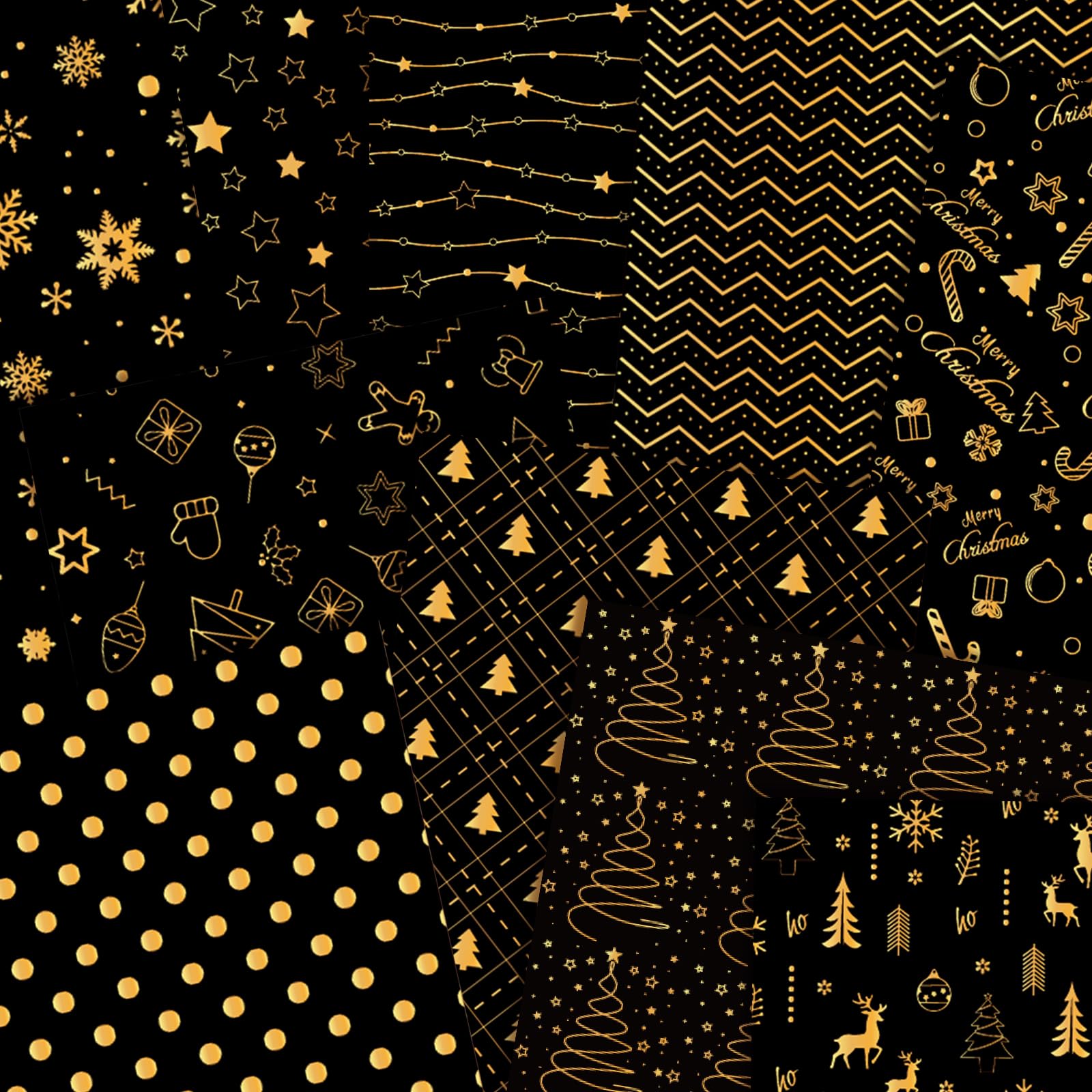 MIAHART 60 Pieces Merry Christmas Pattern Paper Set 10 Designs Festival Craft Paper for Card Making Scrapbook (Black & Gold, A5) - Image 3