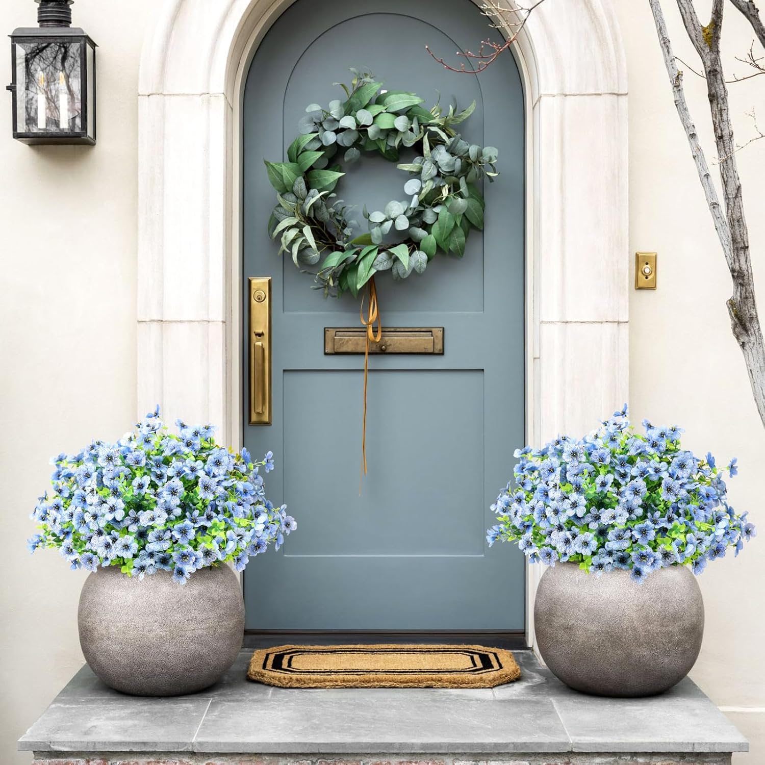 Artificial Flowers Outdoor Faux Plants UV Resistant Fake Patio Flowers Plastic Greenery Plnats Outside Bulk for Spring Garden Hanging Planter Home Vase Decor, 12 Bundles (Blue) - Image 9