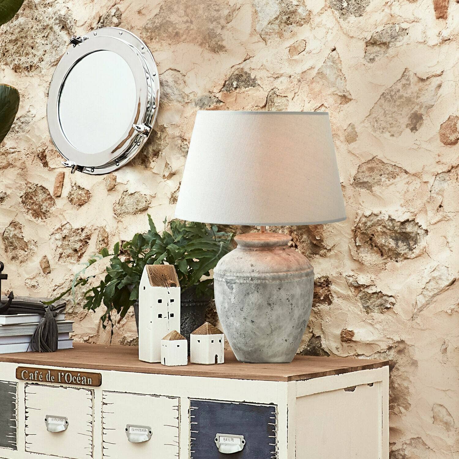 Loberon Tischlampe Mosnay - beige/antikgrau