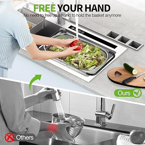Miniatura 5 de FirstE Colador para colocar sobre el fregadero, 6 cuartos de galón, colador de malla fina de acero inoxidable con asas de goma antideslizantes
