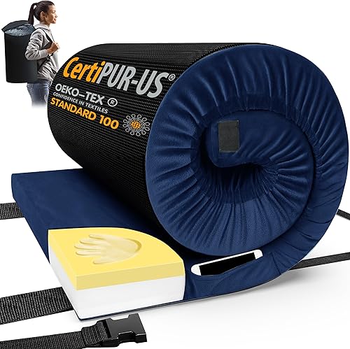 Miniatura 7 de CYMULA Colchón de espuma viscoelástica para campamento, tapete de dormir CertiPUR-US portátil enrollable para adultos, almohadillas de cama de